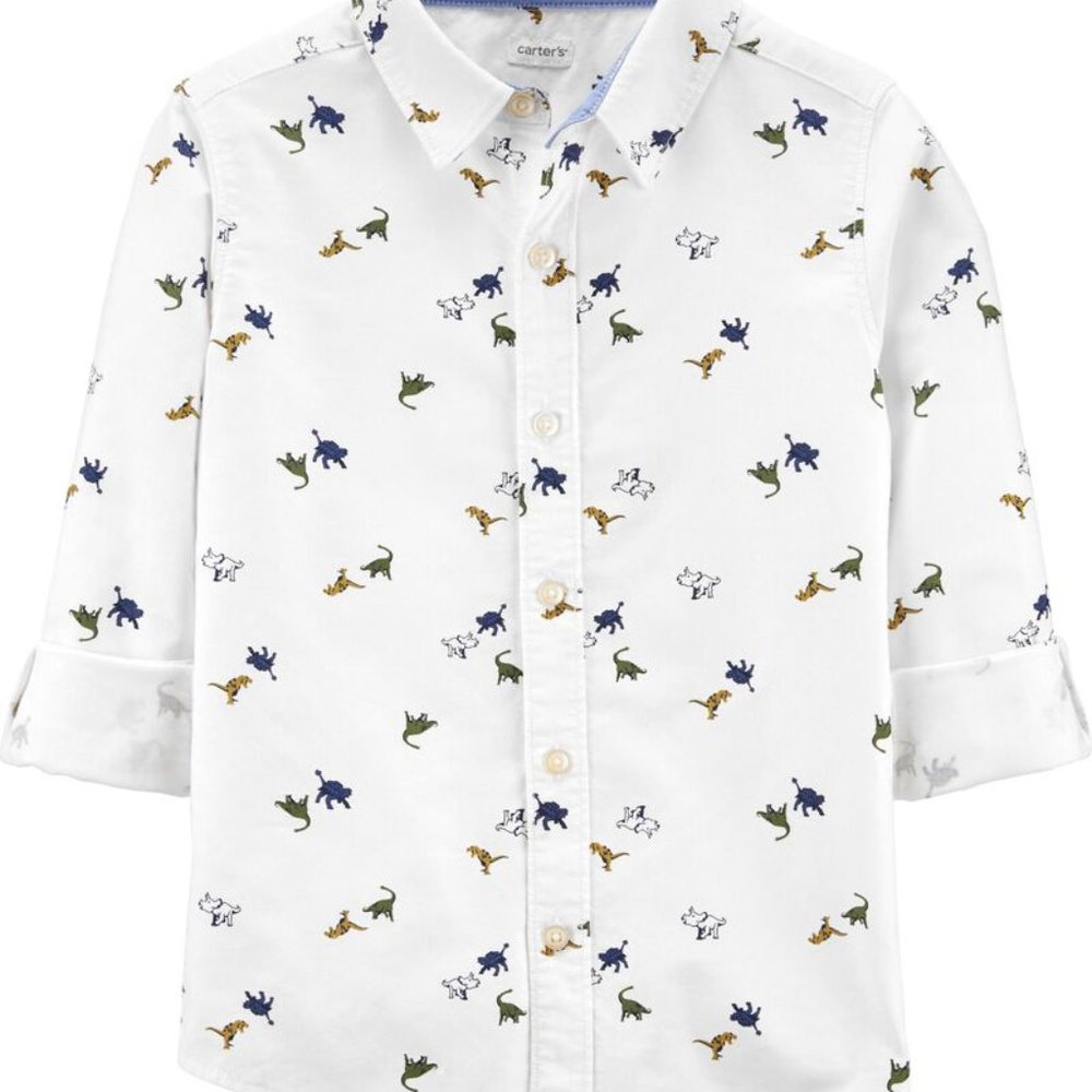 CARTER's Boy Dinosaur Oxford Button-Front Shirt - Picture 2 of 3